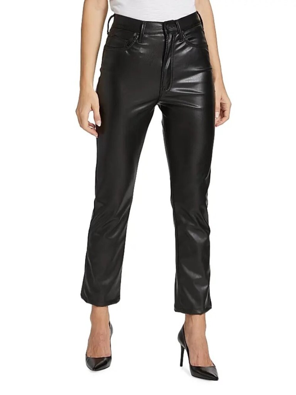 NWT MOTHER Rider High-Rise Cropped Faux-Leather Ankle Jeans